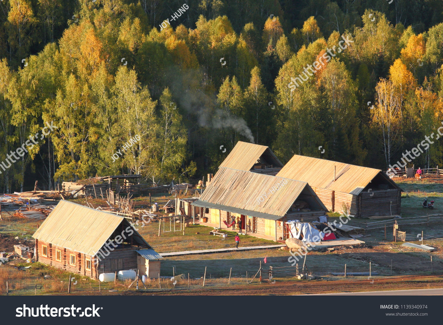 Hemu village on Kanas Nature Reserve  Autumn scene  Altay Prefecture  Xinjiang  China.