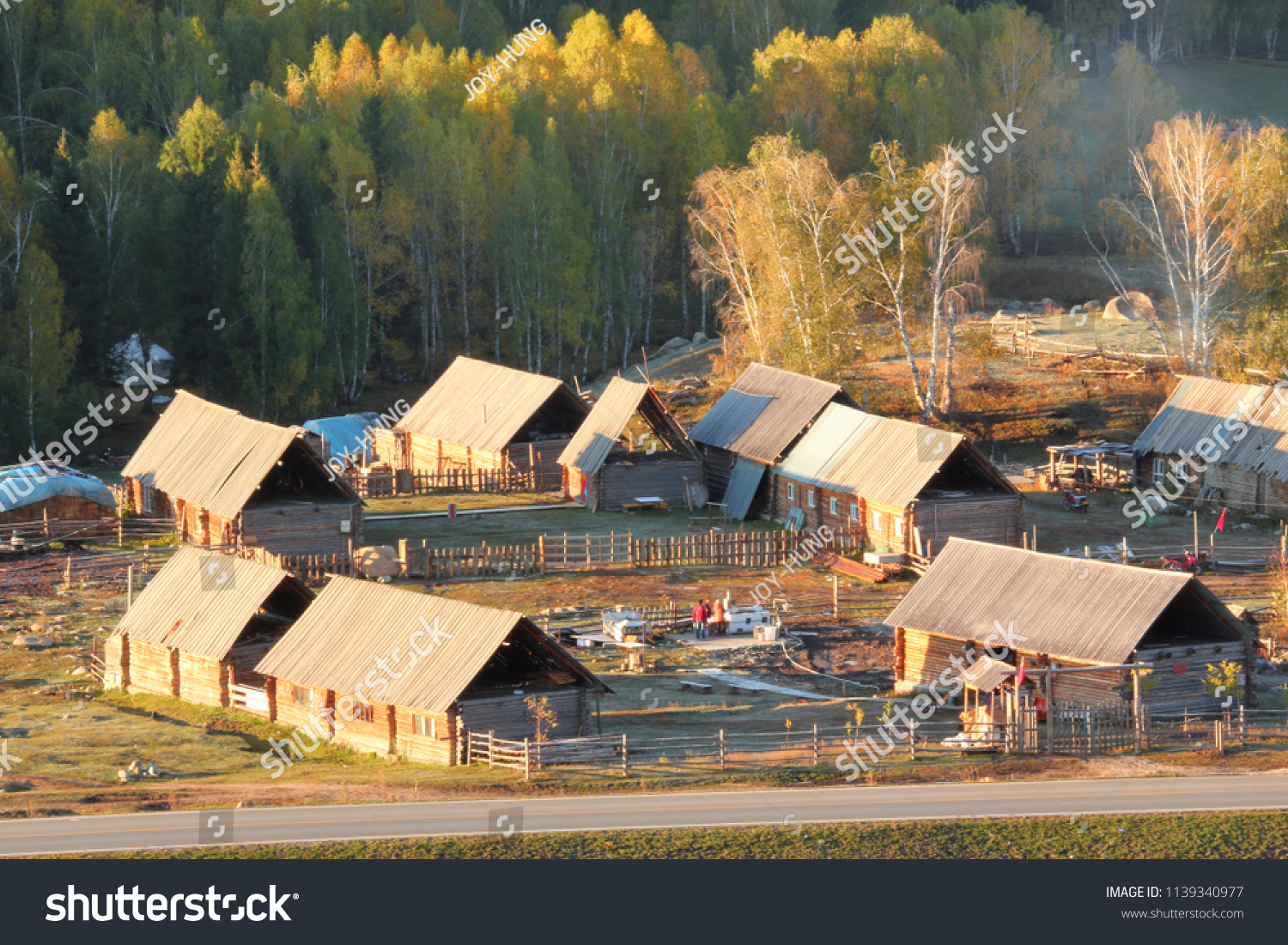 Hemu village on Kanas Nature Reserve  Autumn scene  Altay Prefecture  Xinjiang  China.
