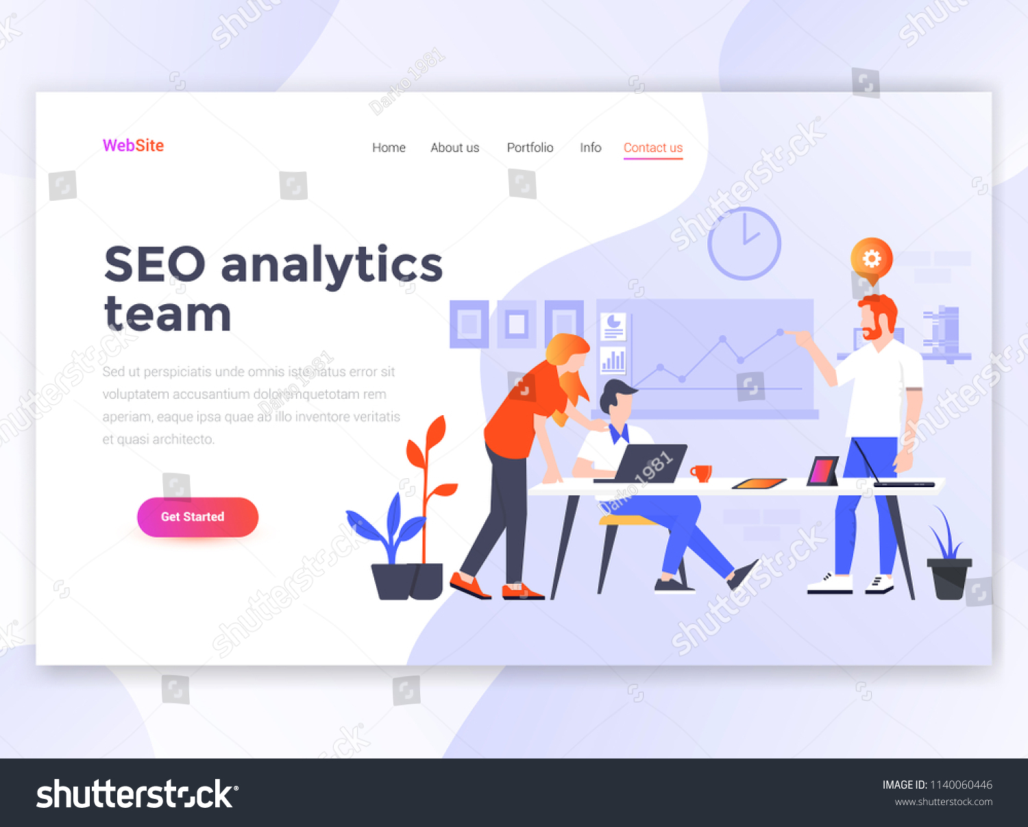 Landing page template of Seo Analytics team. Modern flat design concept of web page design for website and mobile website. Easy to edit and customize. Vector illustration