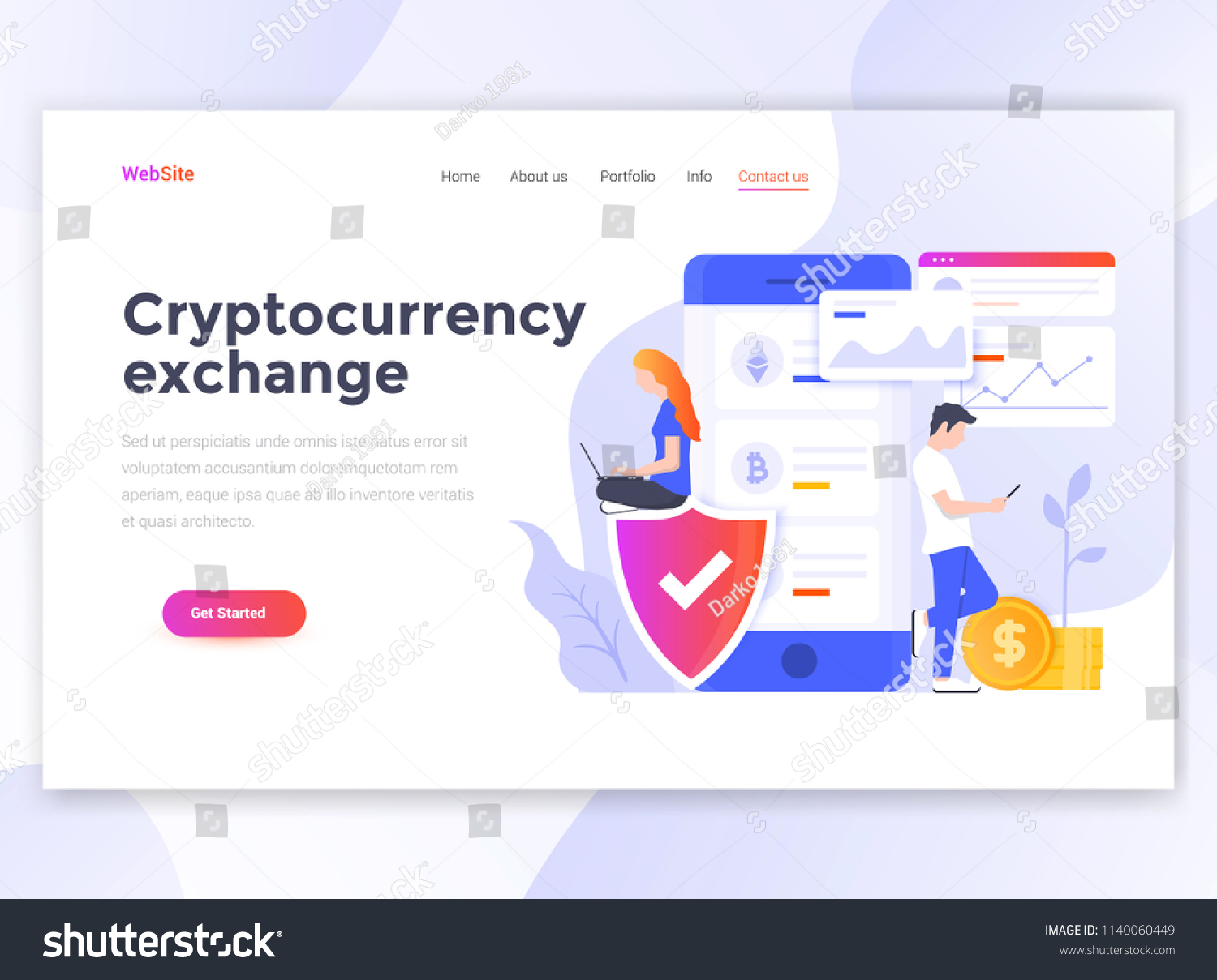 Landing page template of Cryptocurrency exchange. Modern flat design concept of web page design for website and mobile website. Easy to edit and customize. Vector illustration