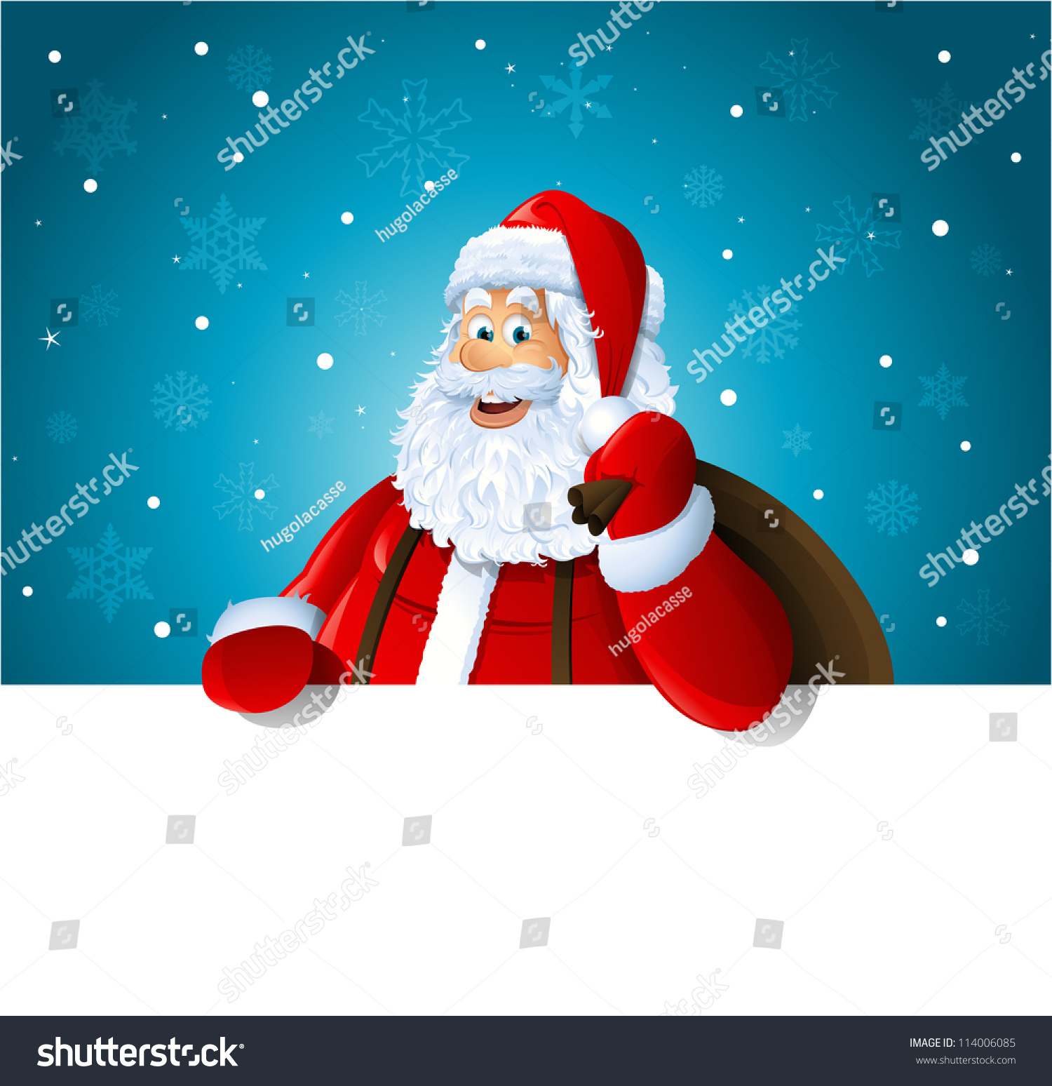 Happy Santa Claus over white blank