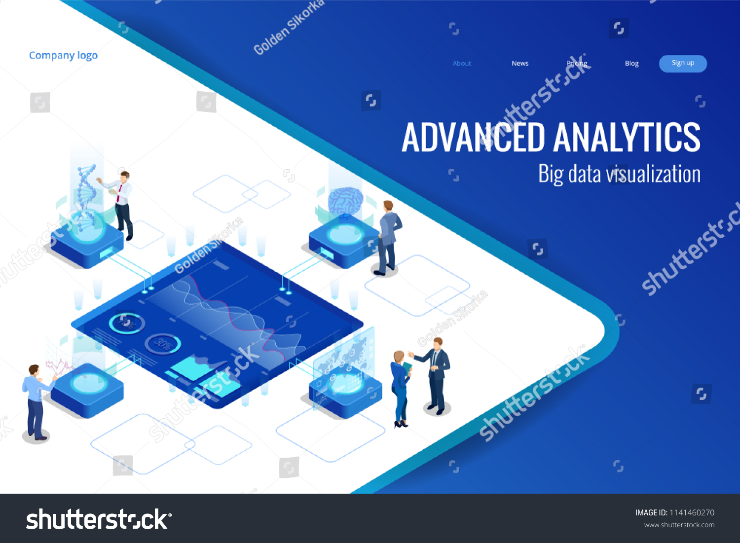 Isometric Big Data Network visualization  advanced analytics  interacting Data analysis  research  audit  demographics  Artificial Intelligence  planning  statistics  digital DNA structure  management