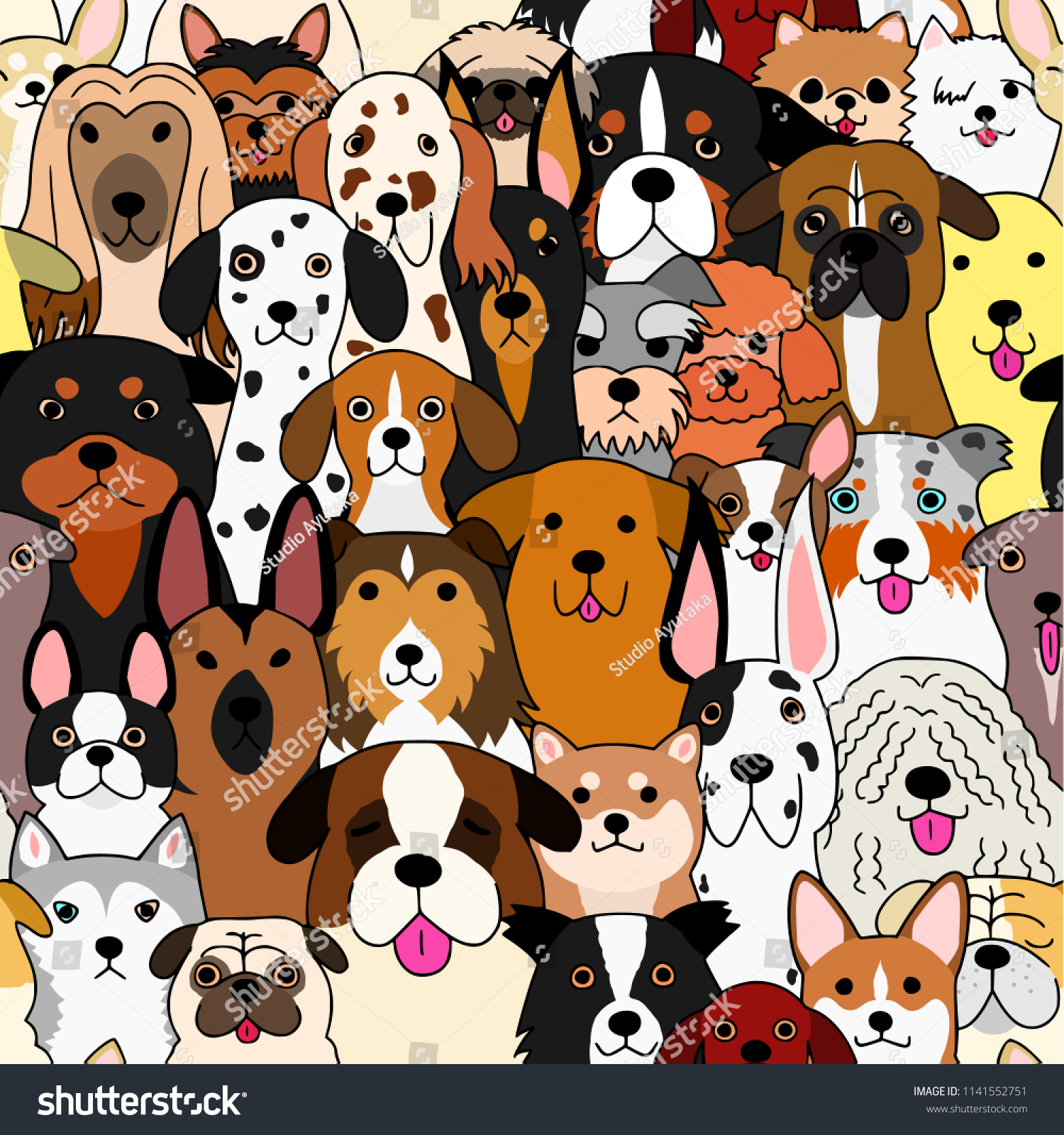 seamless doodle dogs colorful background