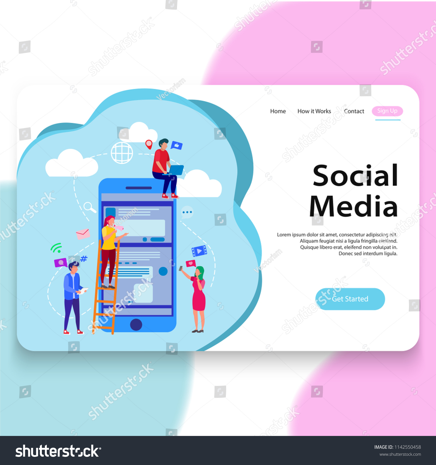 Social Media Illustration Landing Page Template