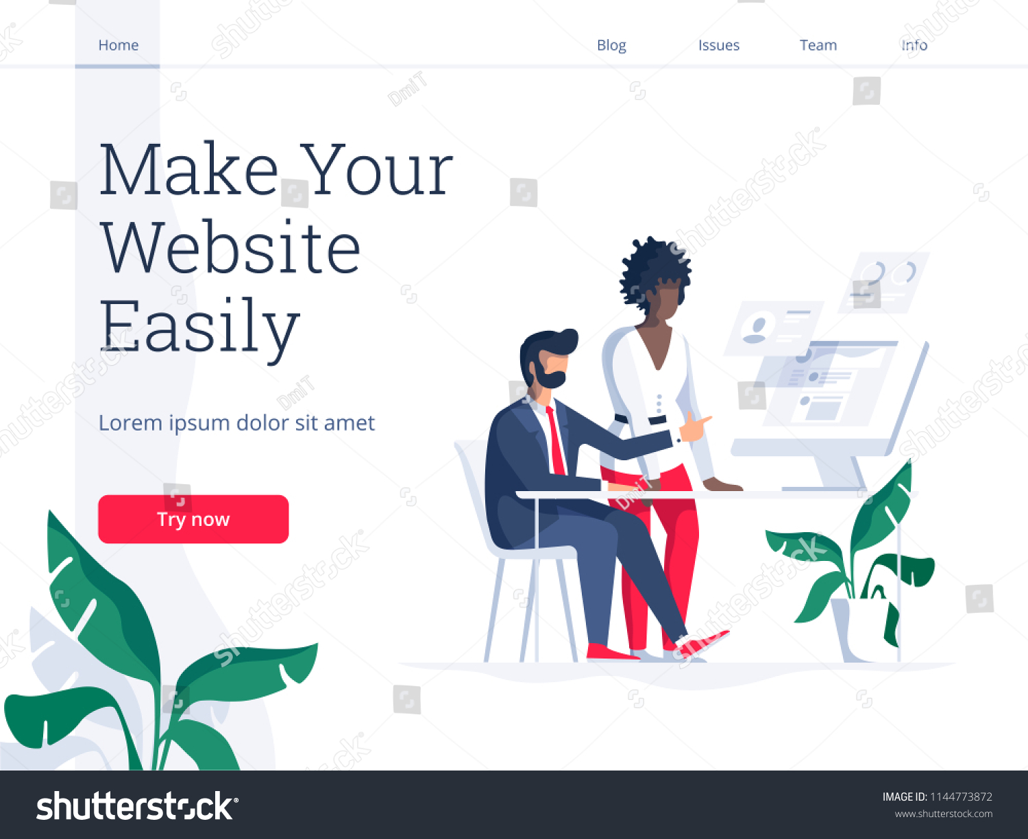 Modern flat vector illustration concept of people making web page design for website. Creative landing page design template.