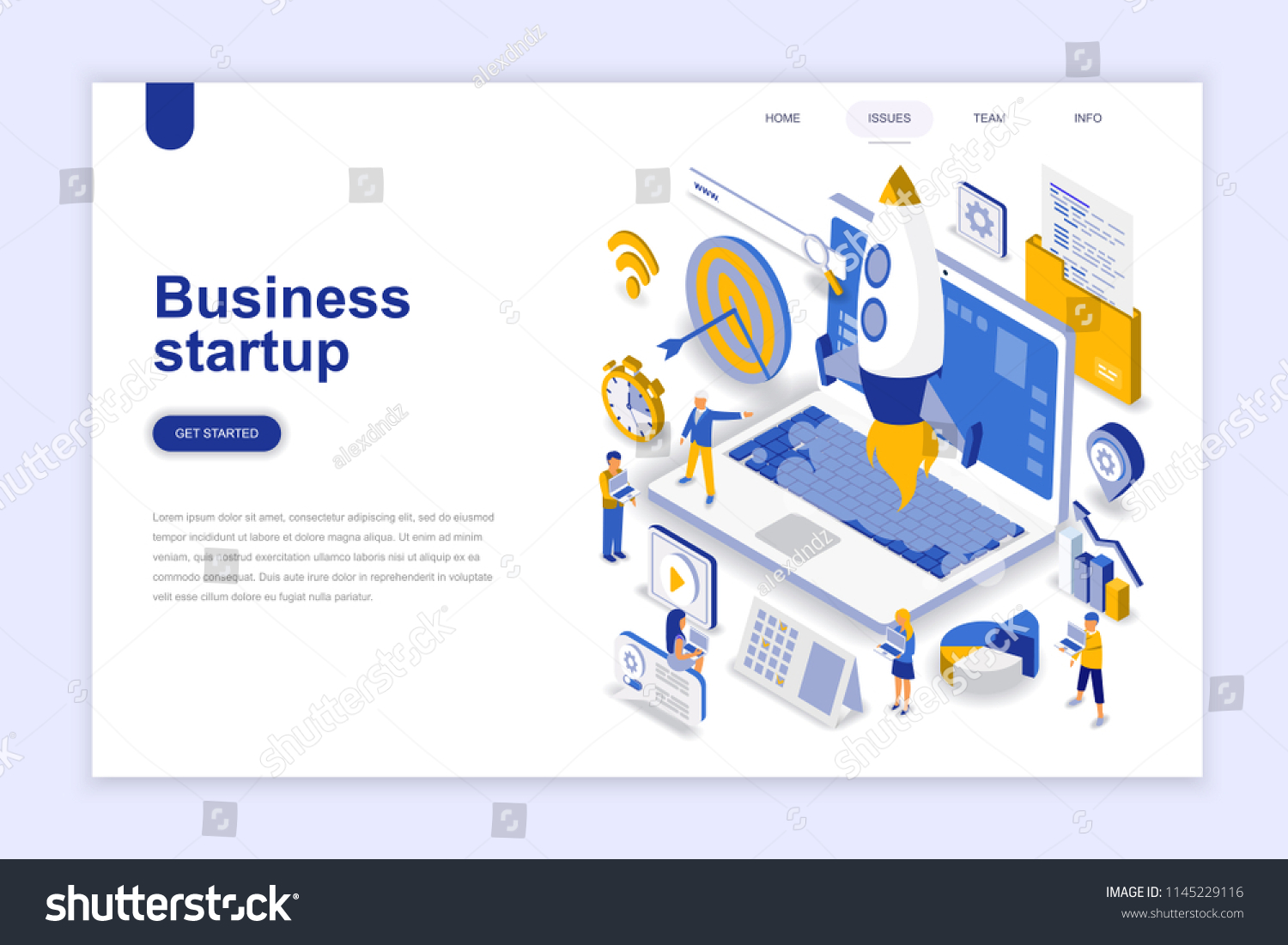 Business startup modern flat design isometric concept. Launch work and people concept. Landing page template. Conceptual isometric vector illustration for web and graphic design.