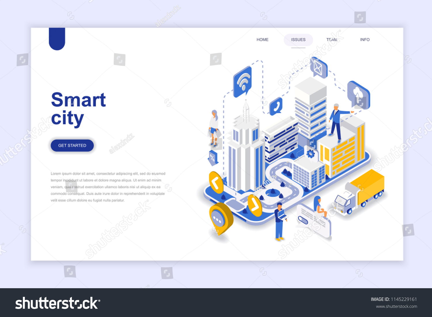 Smart city modern flat design isometric concept. Architecture and people concept. Landing page template. Conceptual isometric vector illustration for web and graphic design.