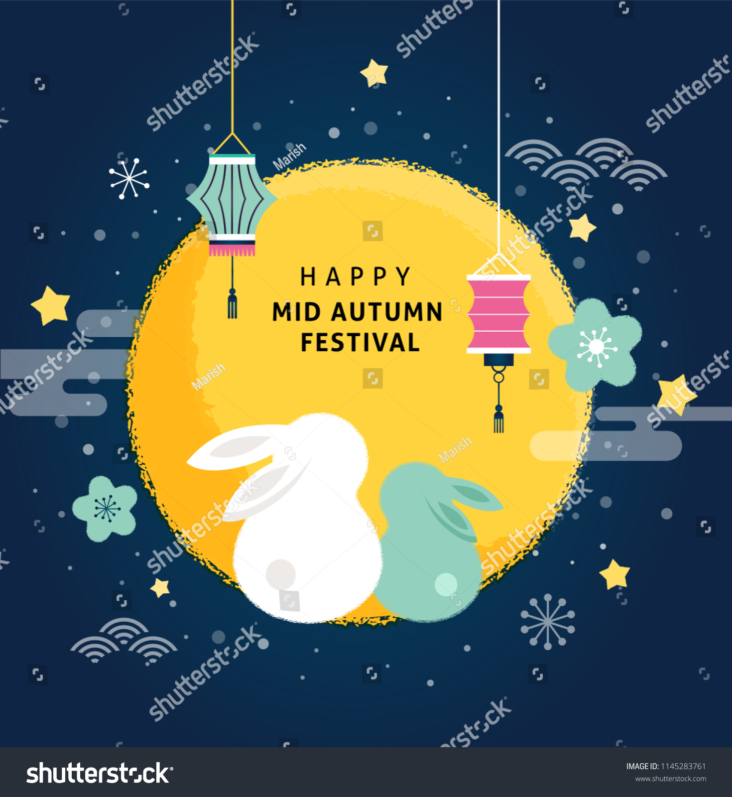 Mid Autumn Festival. Chuseok  Chinese wording translation: Mid Autumn. Vector banner  background and poster