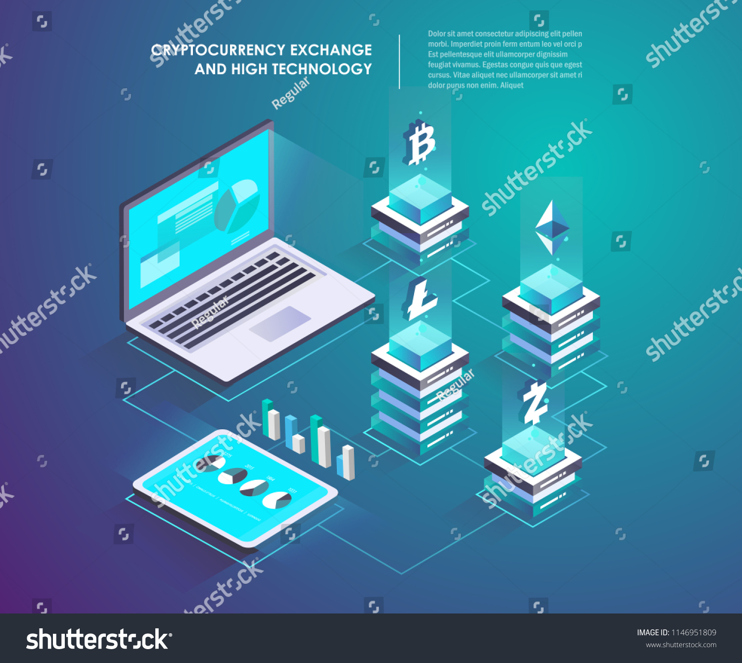 Cryptocurrency and blockchain technology isometric concept. Data center  storage servers. Landing page template. Header for website. Isometric vector illustration 