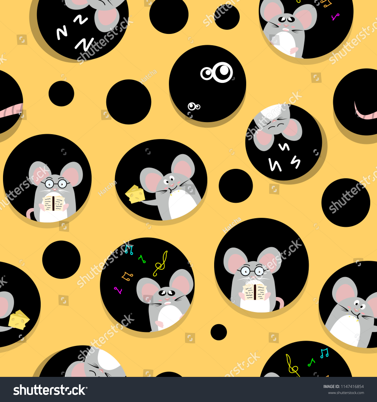 Cute rat and mouse live in cheese home cute creativity abstract background seamless pattern texture fabric for kids vector illustration  animal cartoon collection character