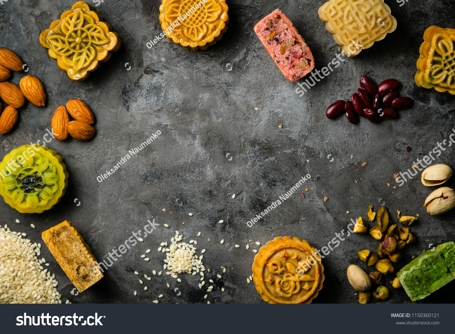 Mid Autumn Festival concept - yuebing monncakes on rustic background