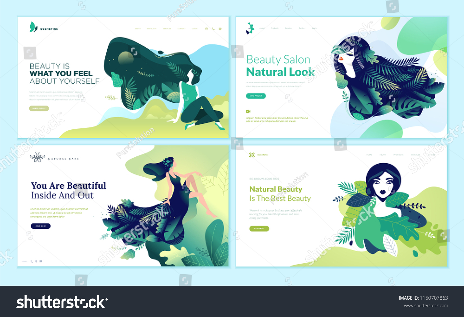 Set of web page design templates for beauty  spa  wellness  natural products  cosmetics  body care. Modern vector illustration concepts for website and mobile website development. 