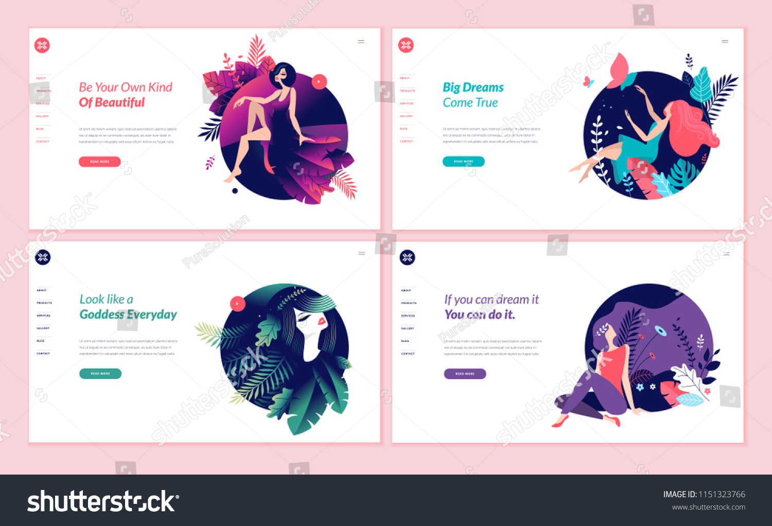 Set of web page design templates for beauty  spa  wellness  natural products  cosmetics  body care  healthy life. Flat design vector illustration concepts for website and mobile website development. 