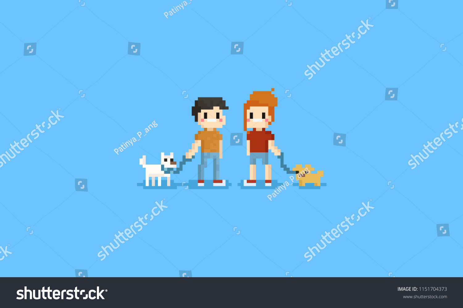 Pixel man and woman holding them pet.pet lover.8bit character.