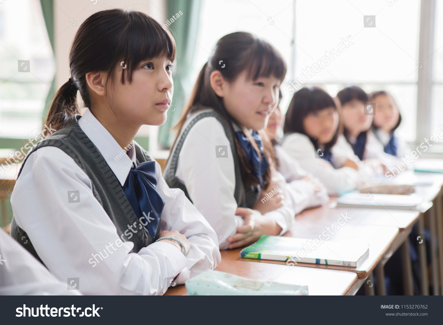 Japanese female students to sit in the classroom