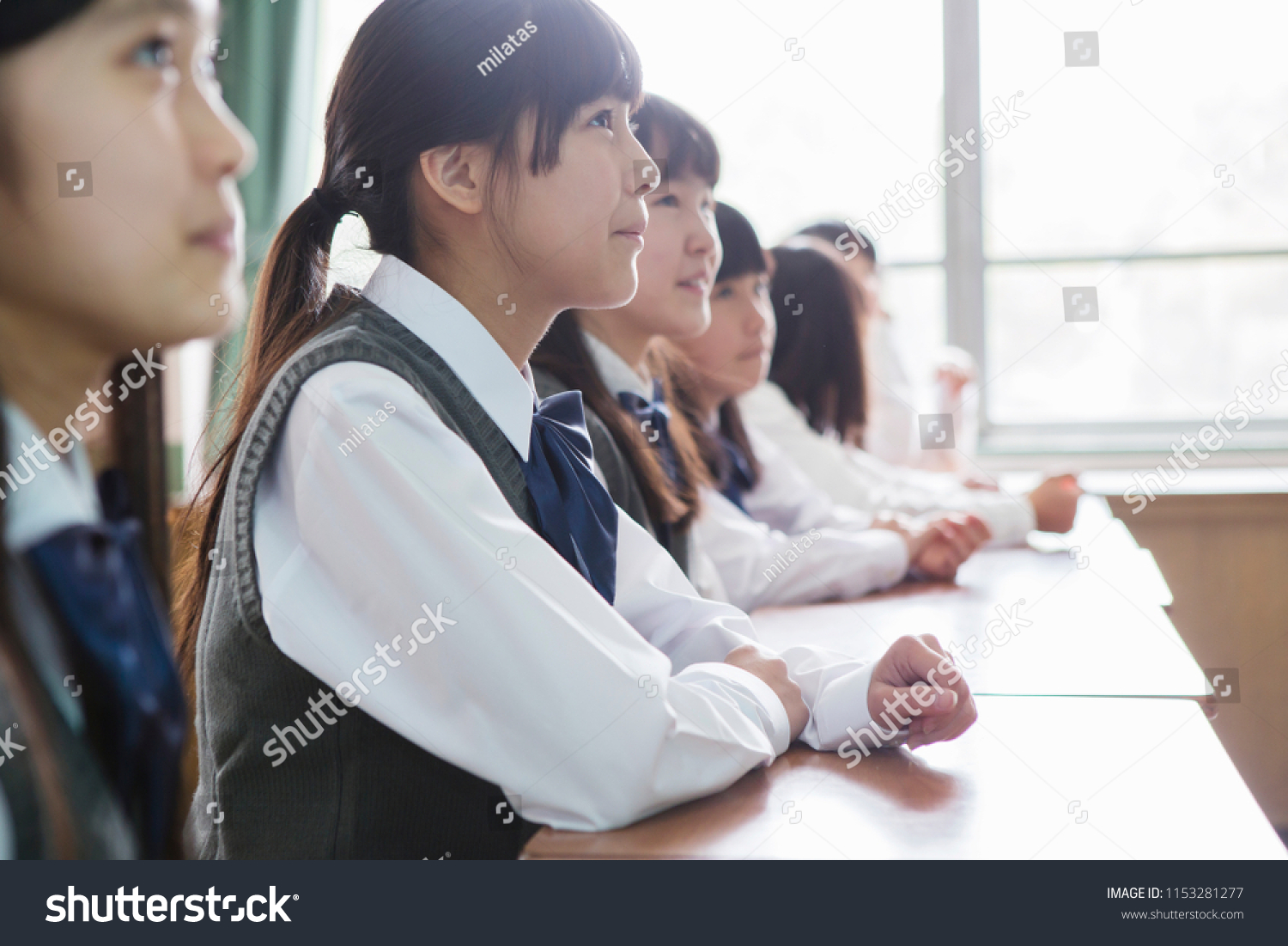 Japanese female students to sit in the classroom