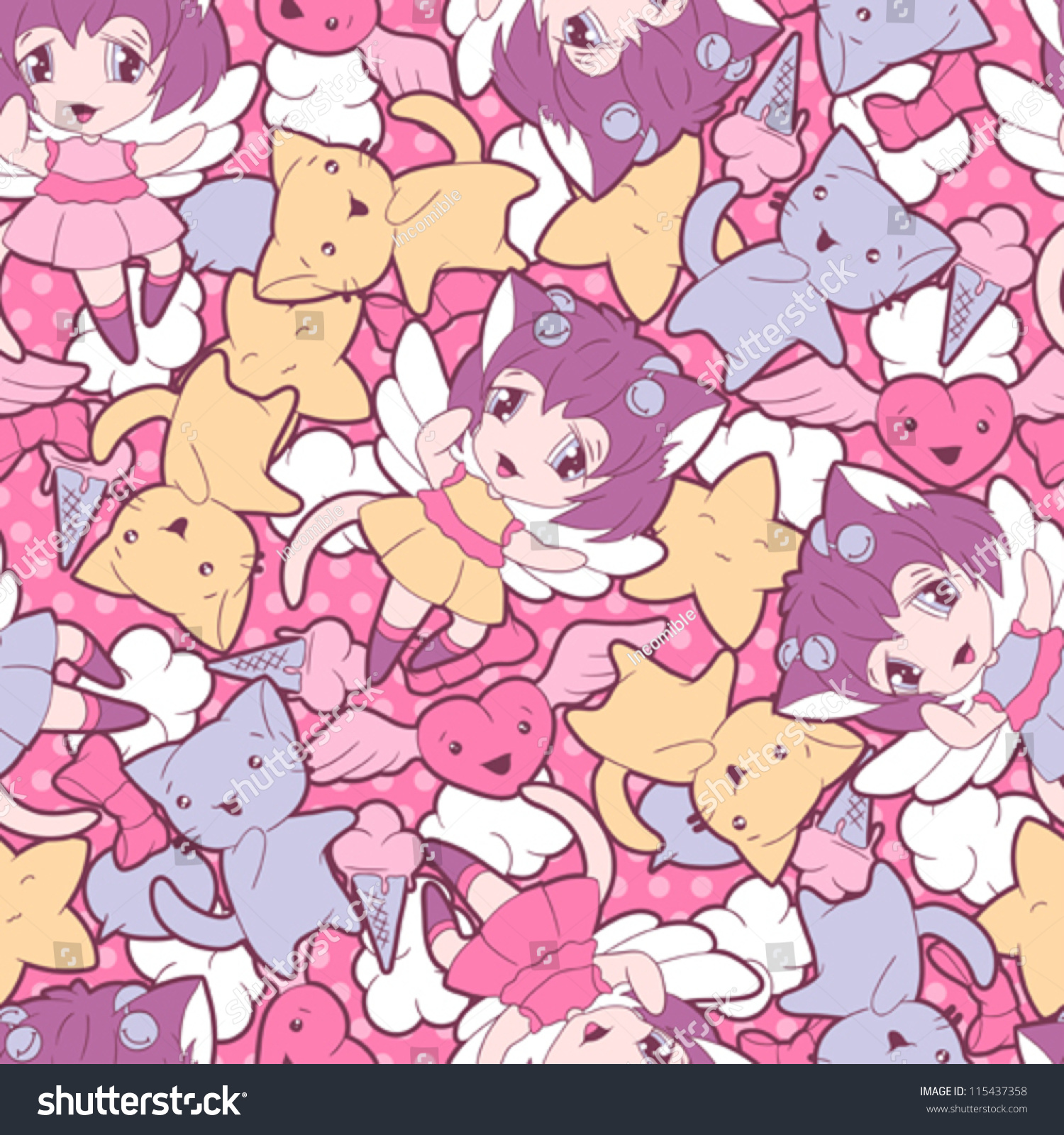 Seamless pattern with doodle. Vector kawaii illustration.