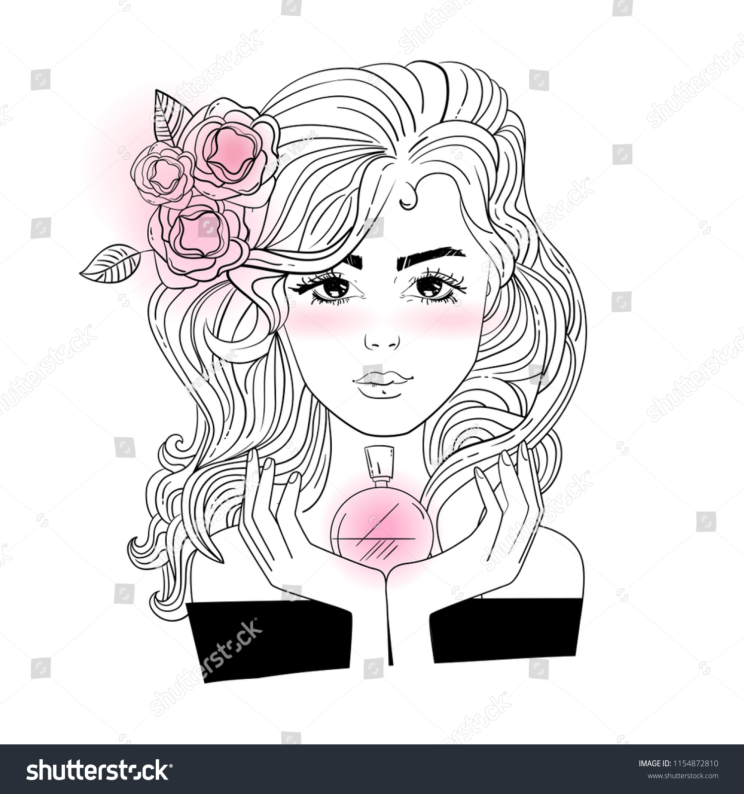 womanwithperfumesketchvectorcartoonisolatedartonwhitebackground