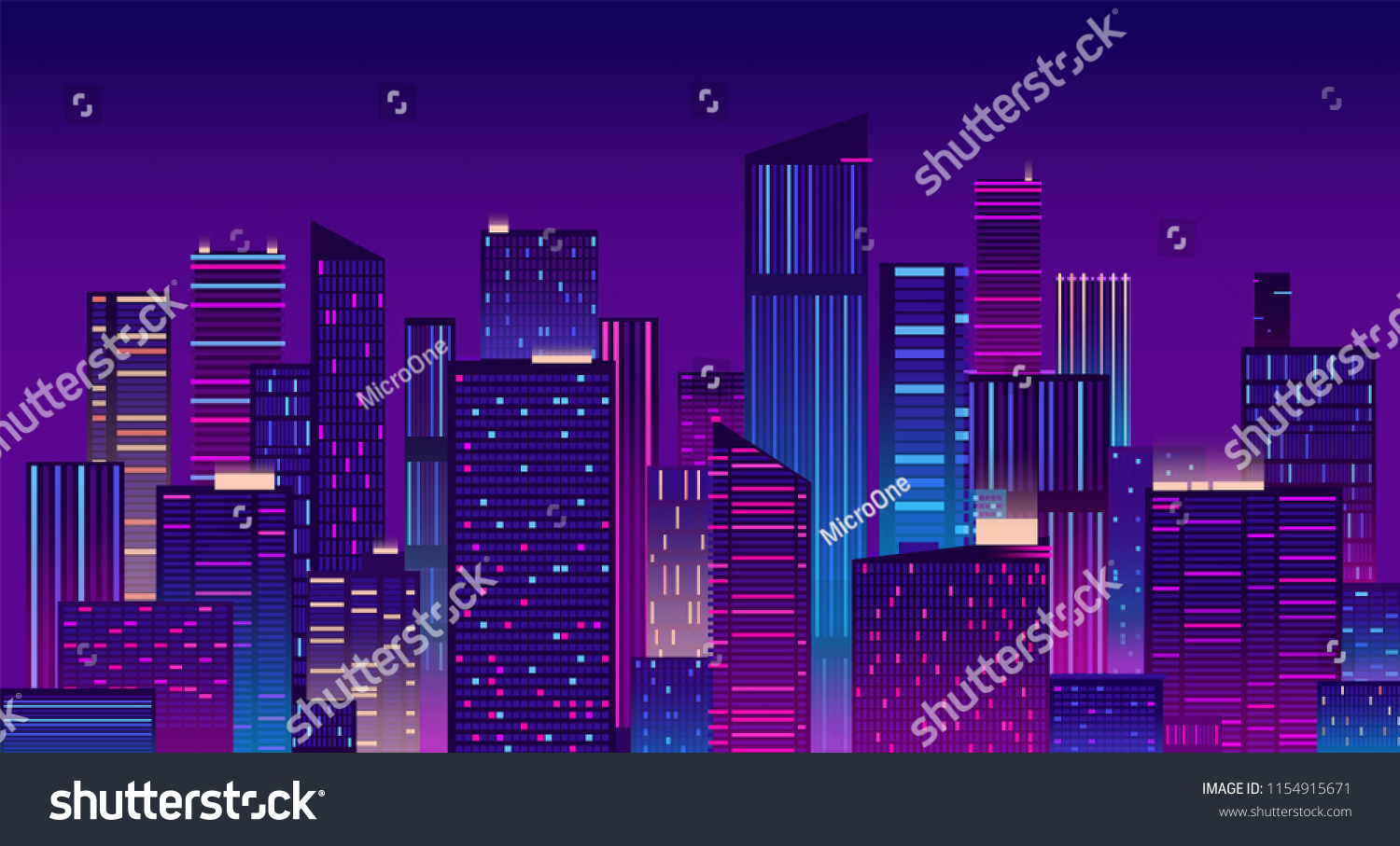 Night city. Colorful new york urban background. Modern cityscape panorama vector illustration. City urban skyline  architecture downtown skyscraper illuminated