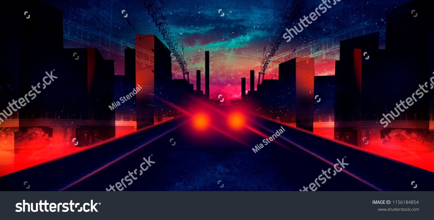 Night city  neon light. 