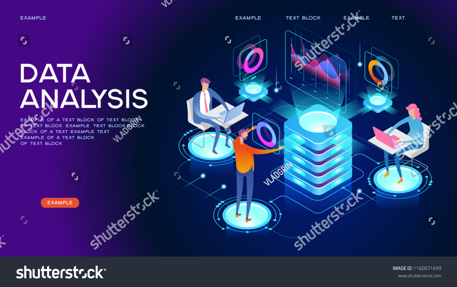  People in the team analyze diorams and graphics. Data visualization concept. 3d isometric vector illustration.