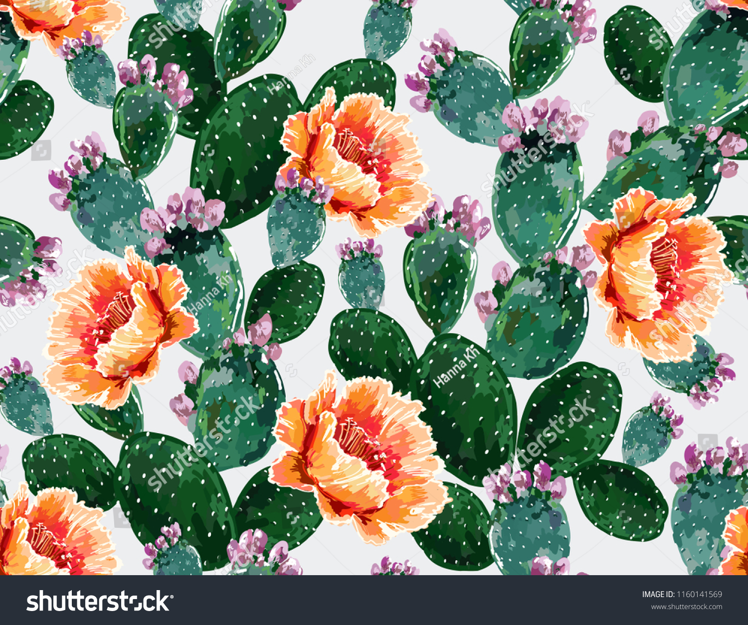 Seamless vector floral summer tropical pattern background with blooming cactuses succulents. Perfect for wallpapers  web page backgrounds  surface textures textile. Isolated on white background