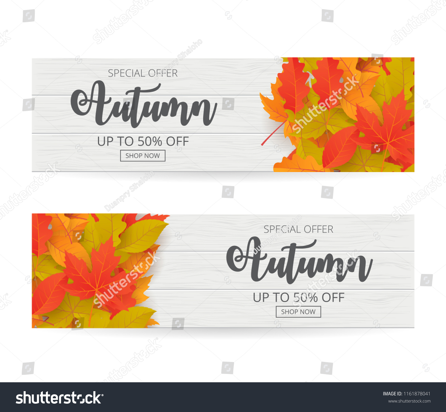 Autumn sale banner set with leaves. Can be used for shopping sale  promo poster  banner  flyer  invitation  website or greeting card. Vector illustration