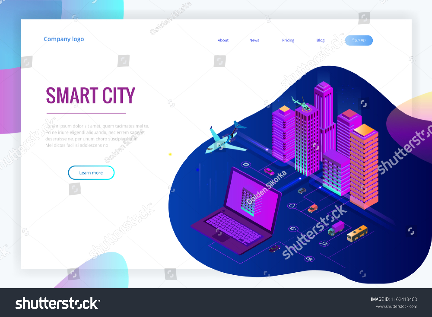 Isometric Modern city. Concept website template. Smart city with smart services and icons  internet of things  networks and augmented reality concept