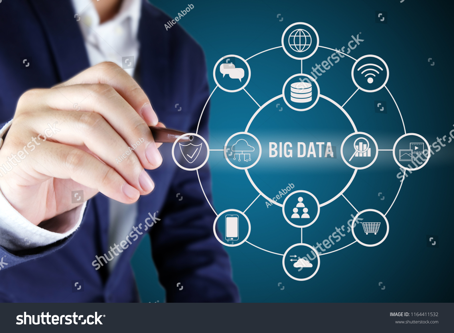 Businessman pointing at Big data Symbol.Big data concept.
