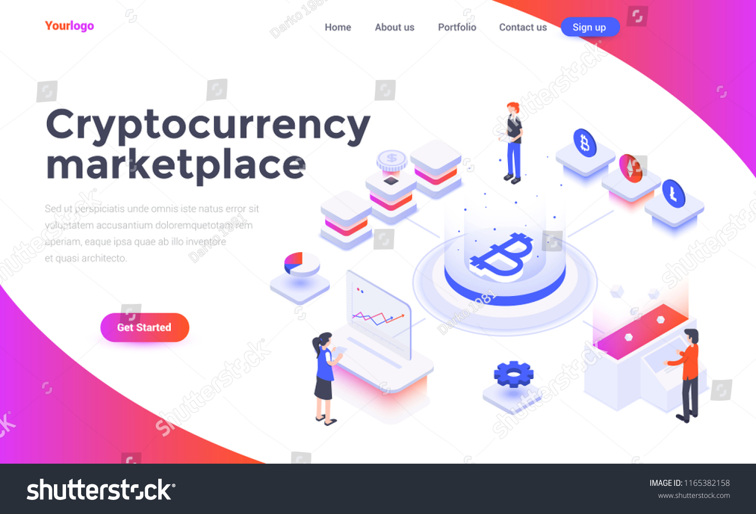 Modern flat design isometric concept of Cryptocurrency marketplace for website and mobile website. Landing page template. Easy to edit and customize. Vector illustration