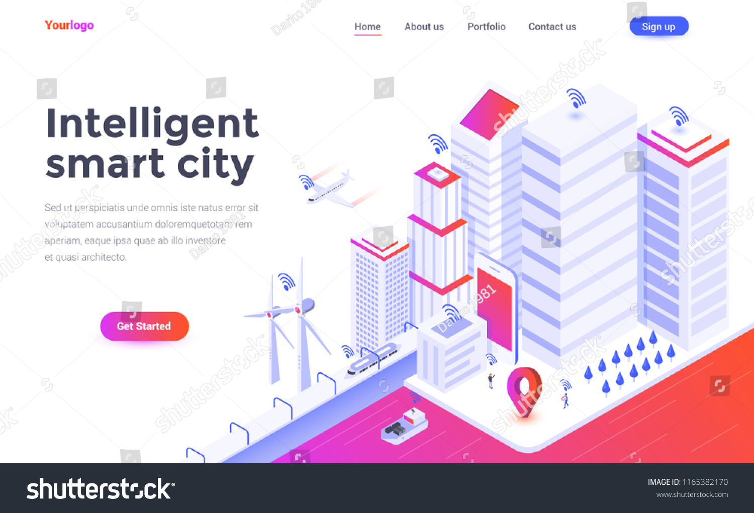 Modern flat design isometric concept of Intelligent smart city for website and mobile website. Landing page template. Easy to edit and customize. Vector illustration