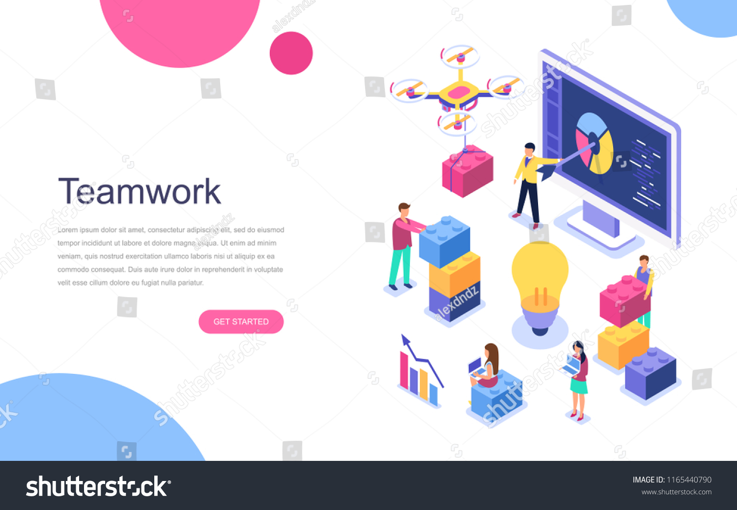 Modern flat design isometric concept of Teamwork for banner and website. Landing page template. Business  workflow management and office situations. Vector illustration.