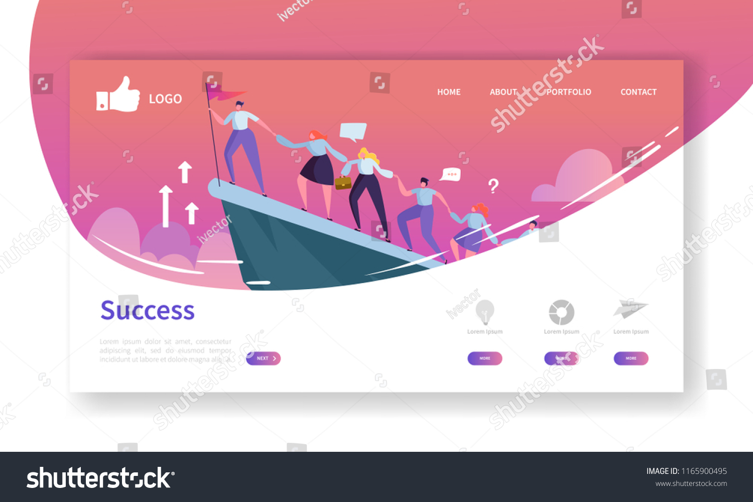 Website Development Landing Page Template. Mobile Application Layout with Flat Businessman Leader on the Top with Flag. Easy to Edit and Customize. Vector illustration
