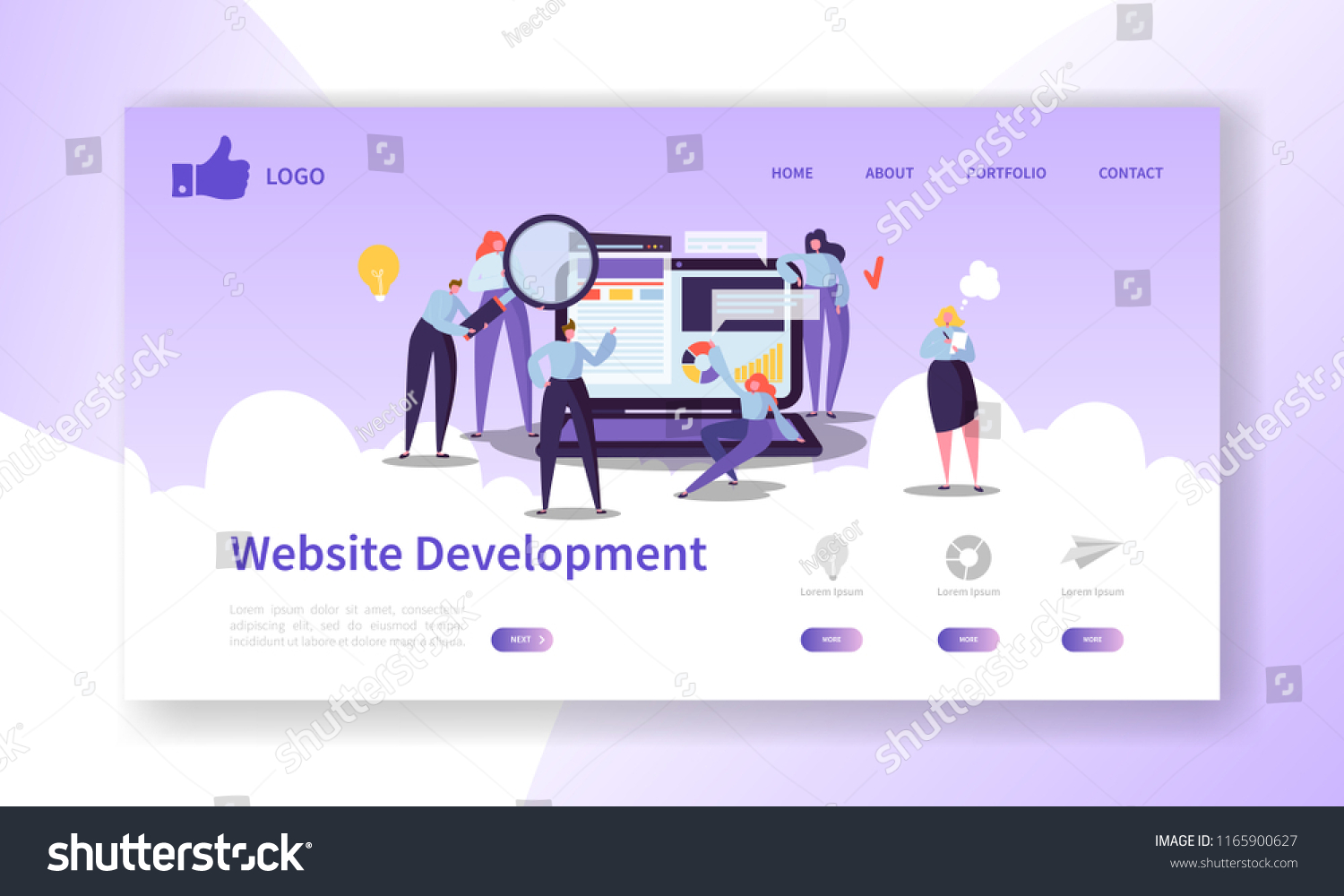 Website Development Landing Page Template. Mobile Application Layout with Flat People Characters and Laptop. Easy to Edit and Customize. Vector illustration
