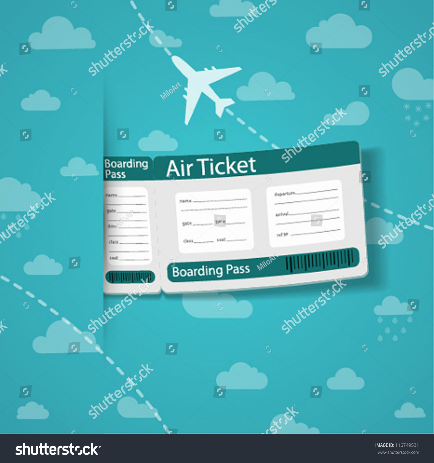 Air ticket on sky background. Vector illustration.
