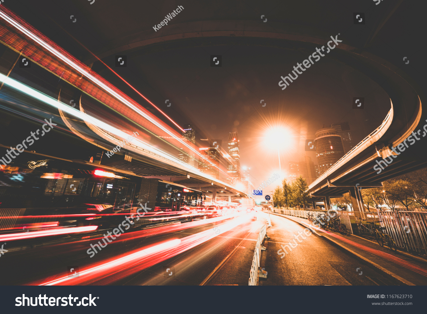 Tracks left by fast moving cars at night