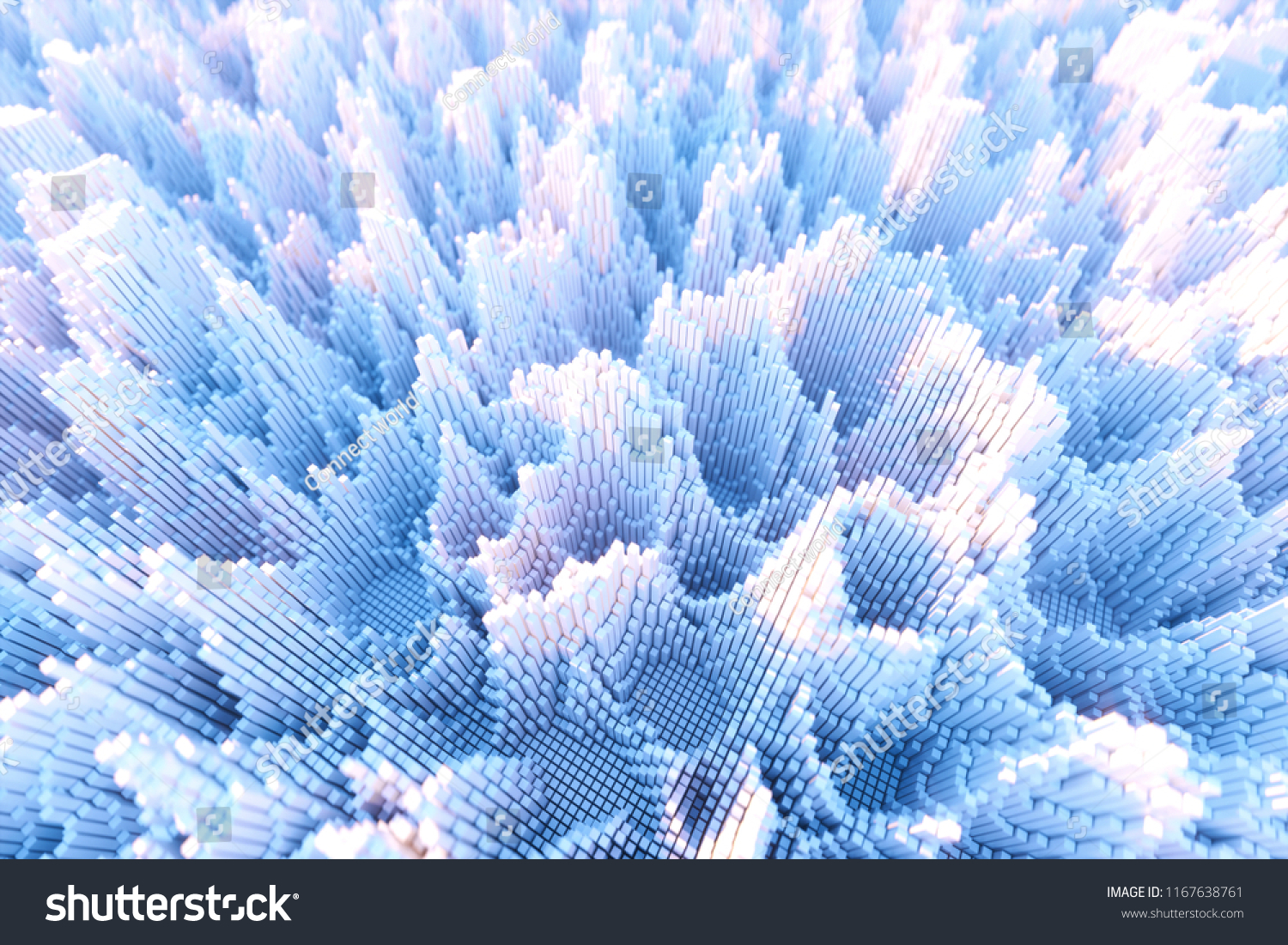 Abstract colourful voxel background cyberspace game city. Internet of Things. Futuristic technology background 3D illustration.