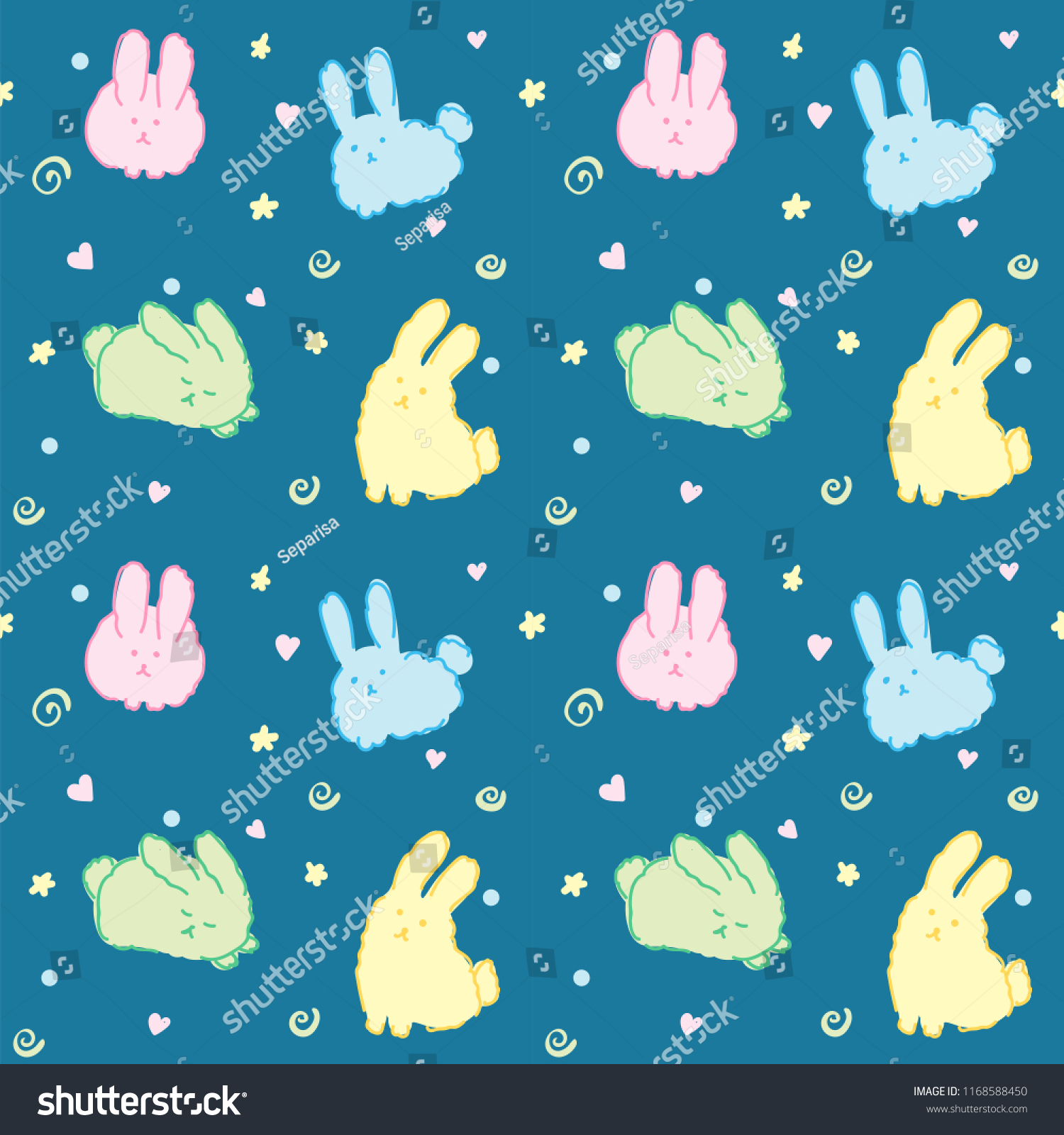 Fluffy bunnies wallpaper seamless pattern cute rabbits kawaii good night animals on blue