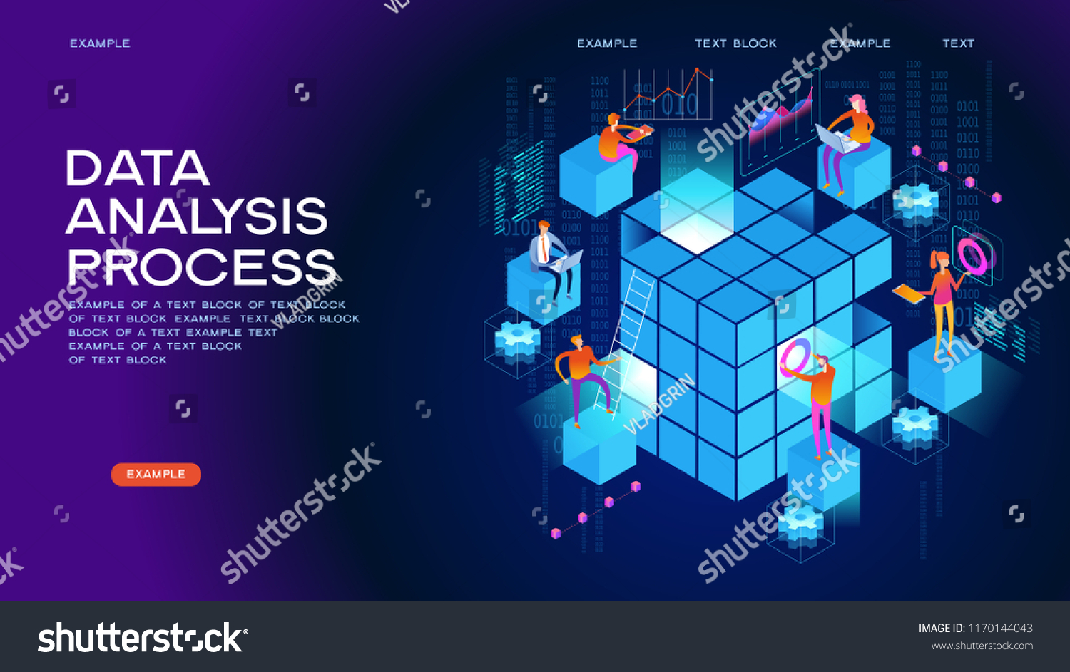  People in the team analyze diorrams and graphics. Data visualization concept. 3d isometric vector illustration.