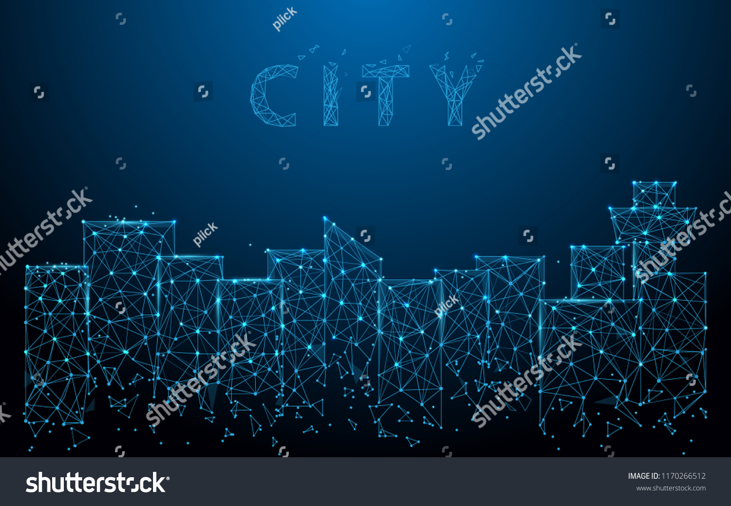 City landscape form lines  triangles and particle style design. Illustration vector