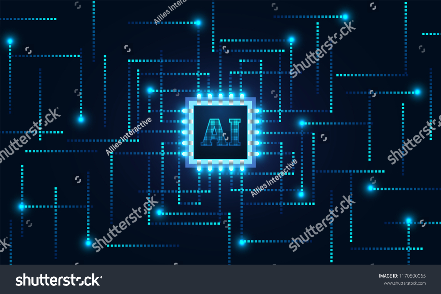 Computer generated digital connection structure with an artificial intelligence (AI) chip.