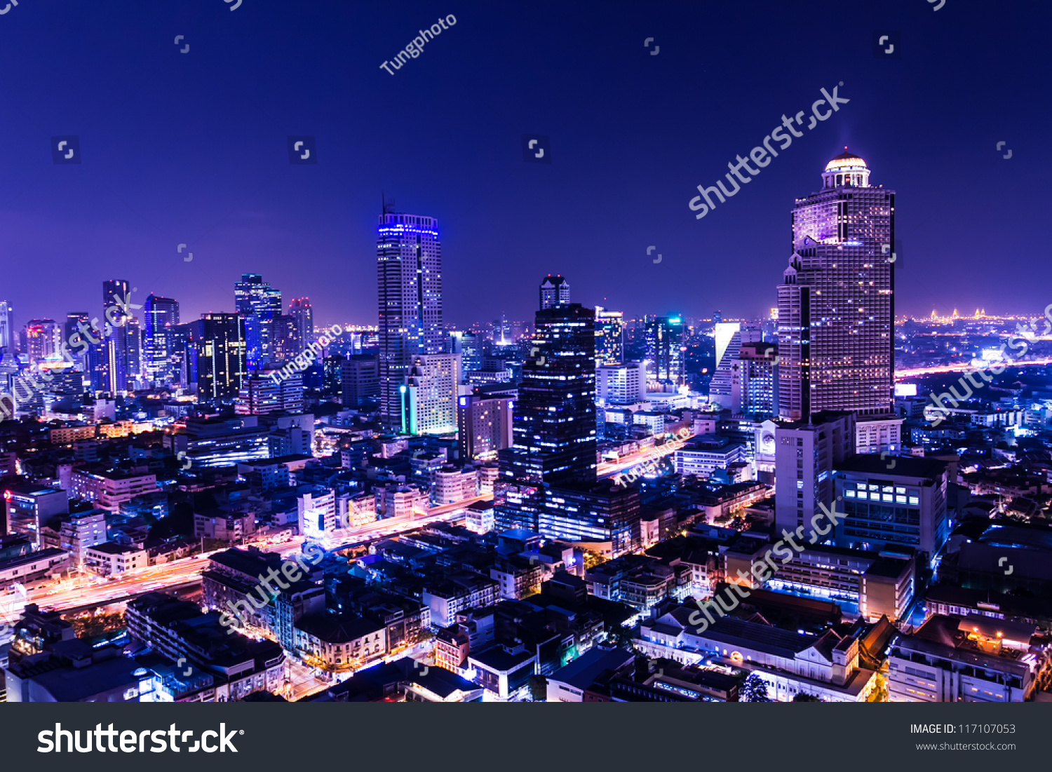 aerial view of bangkok at twilight night