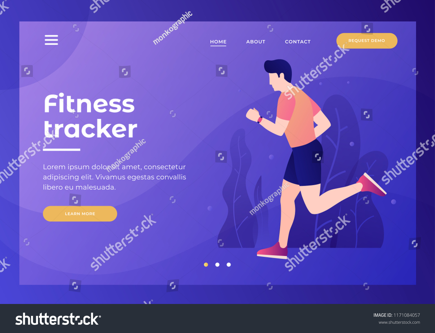 Title for the website. Homepage. A young man is running in sportswear. Concept of sport and a healthy lifestyle. Fitness and coaching. Vector flat image.