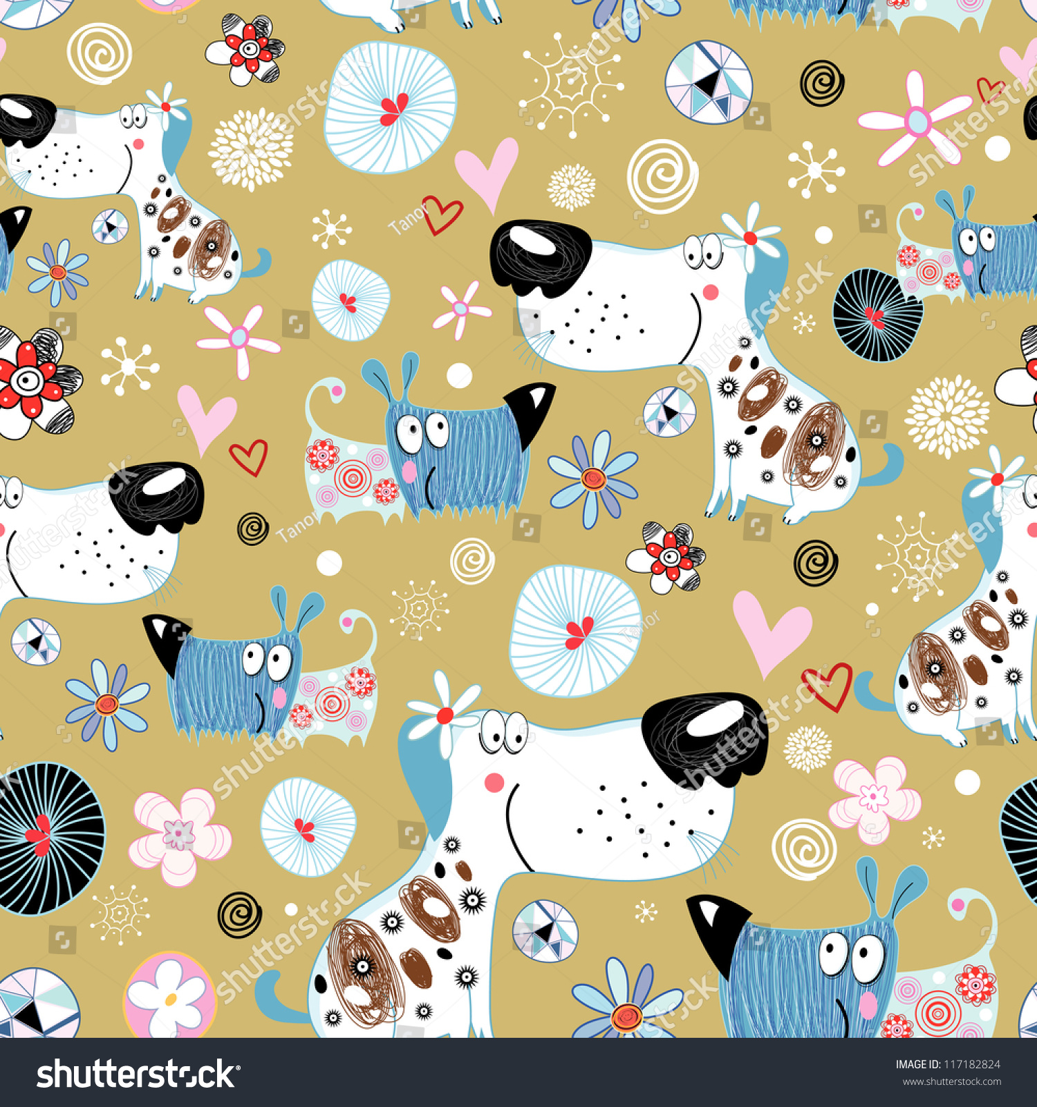 Seamless bright pattern of dog lovers