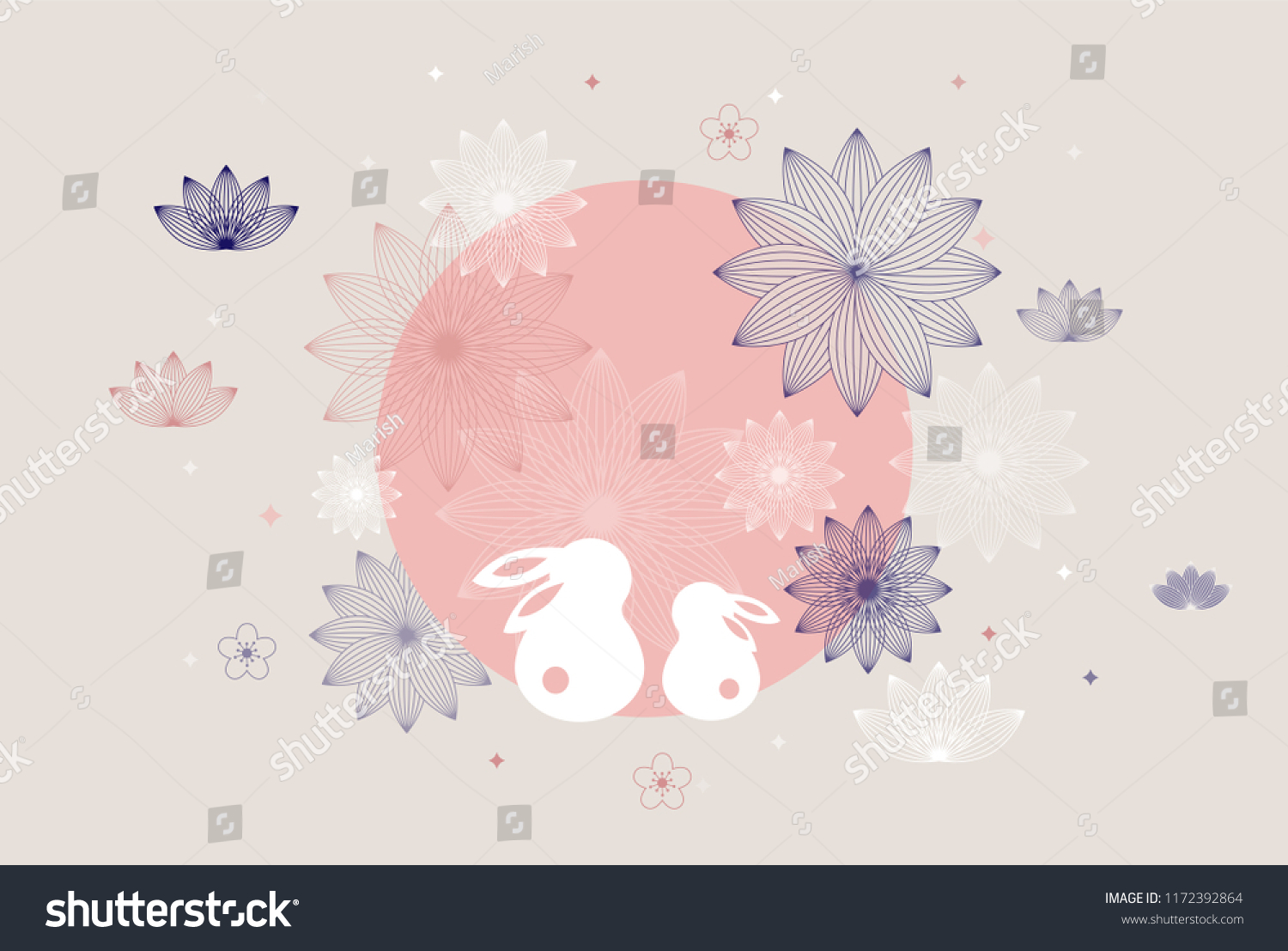 中秋节快乐。 Chuseok 矢量横幅 背景和海报