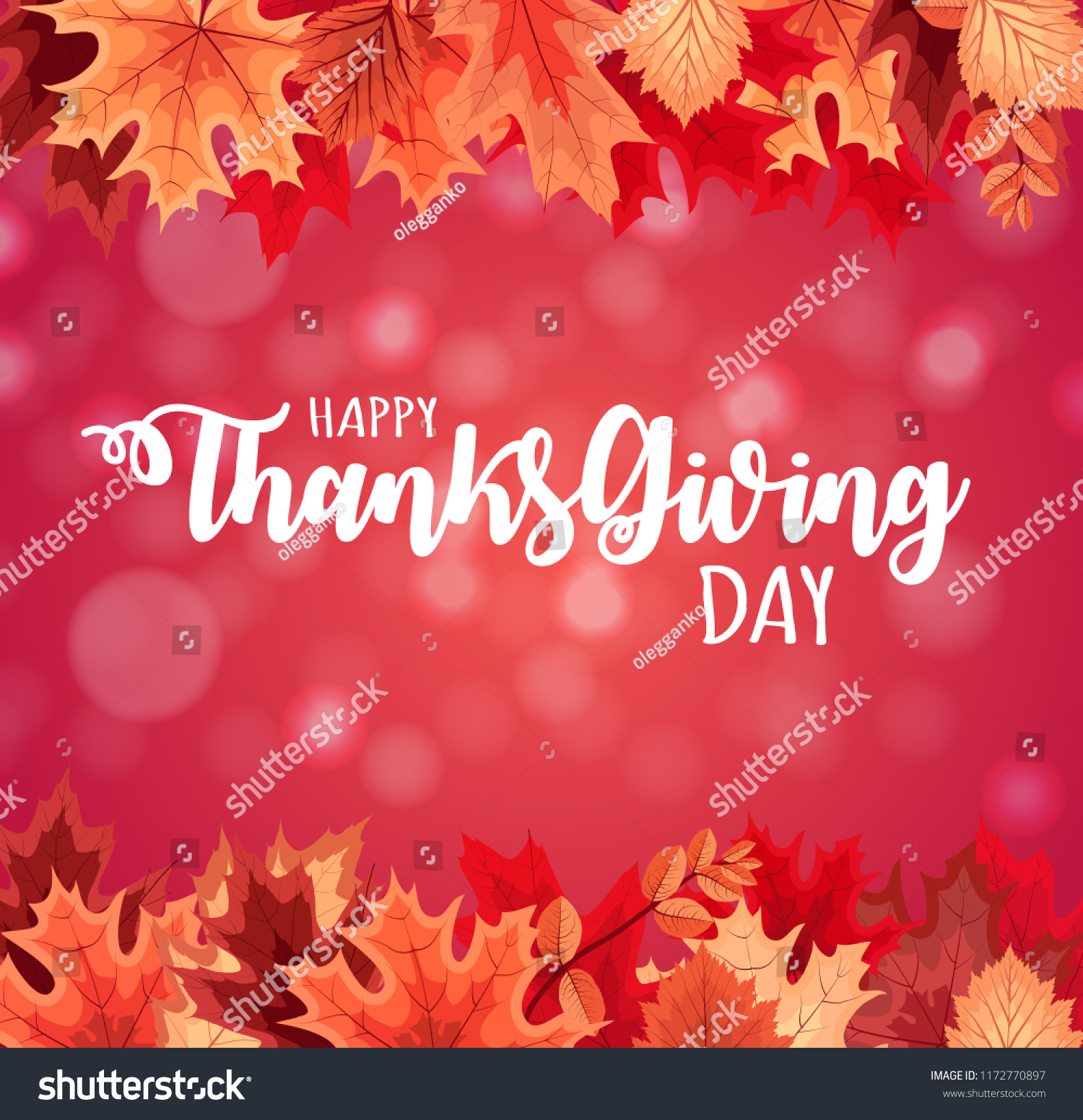 Abstract  Illustration Happy Thanksgiving Day Background with Falling Autumn Leaves. 