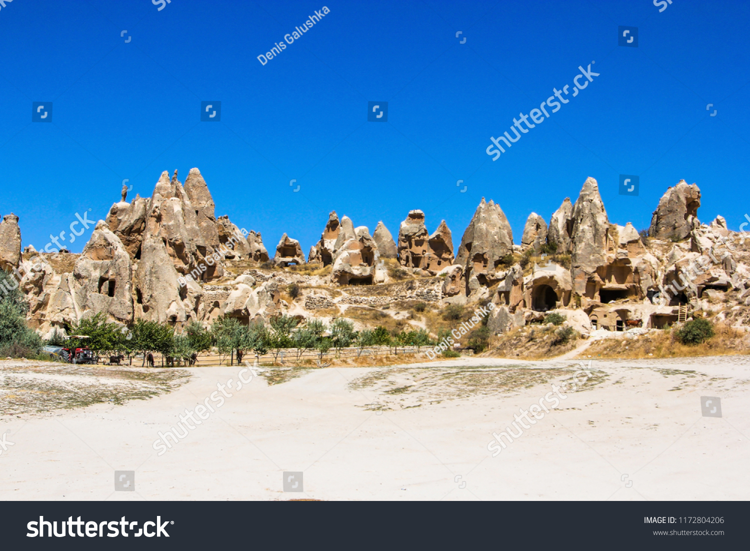 Fairy chimneys and old houses in Goreme  Cappadocia  Turkey.
