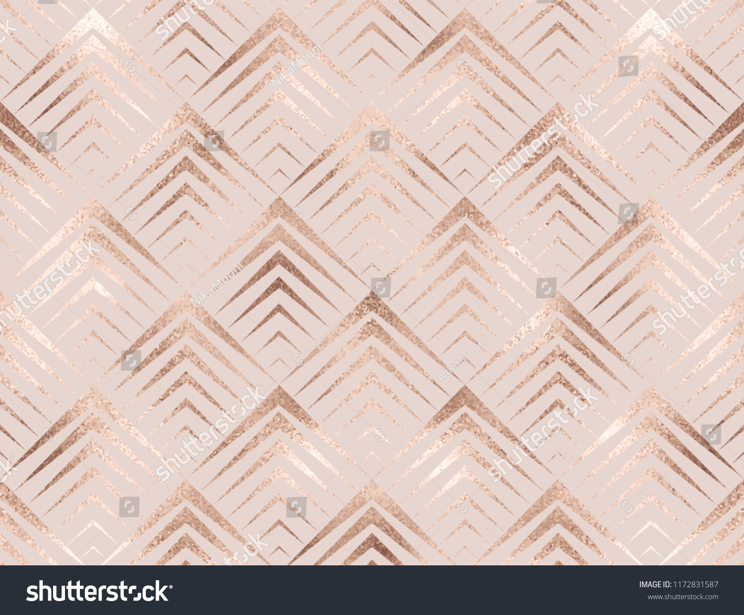Art deco seamless pattern with rose gold rhombuses tiles.