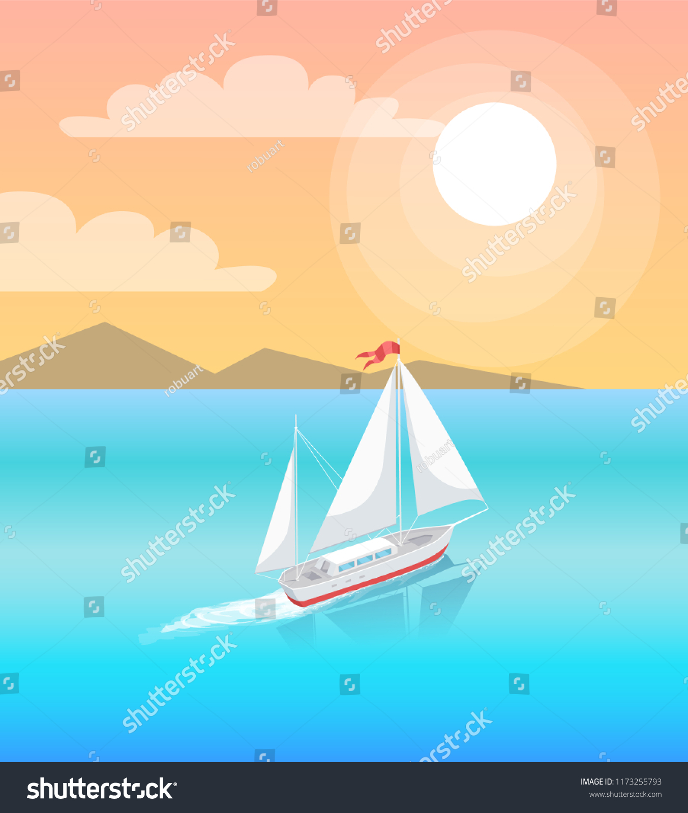 sail boat with white canvas sailing in deep blue waters and