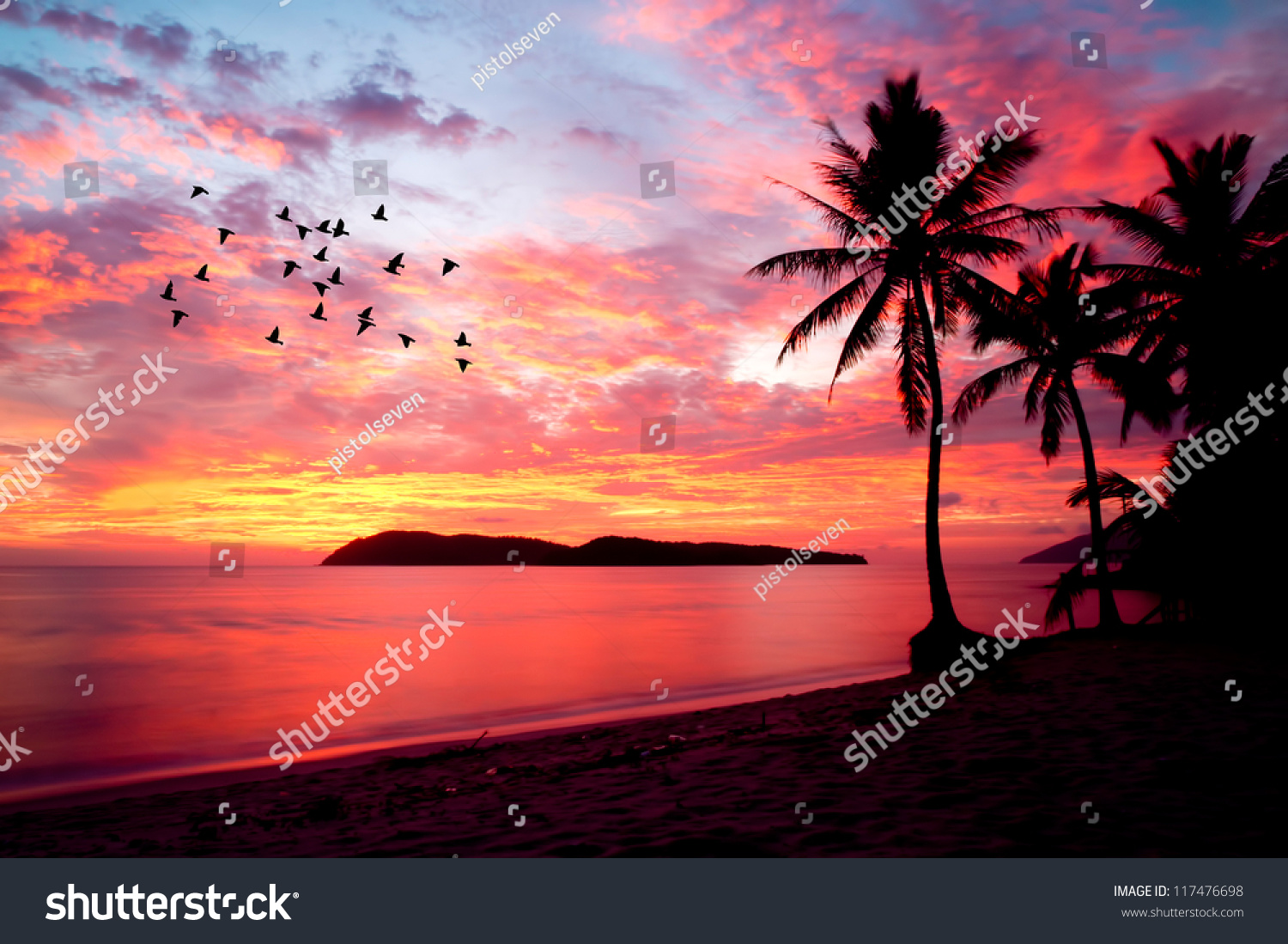 sunset with birds at rebak island  Langkawi  Malaysia